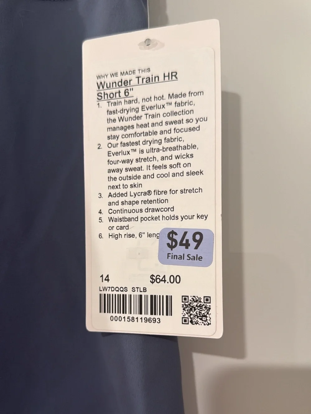 Lululemon 14 Wunder Train HR 6” Biker Shorts in Steel Blue